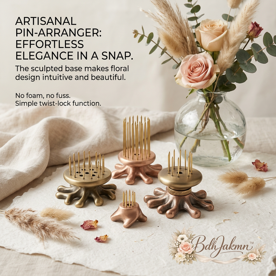 BdhJakmn™ Artisanal Pin-Arranger Set - Twist-Lock Metal Flower Frog, Reusable Brass Kenzan with Sculpted Base, Eco-Friendly Floral Stem Holder for Ikebana, DIY Vases, and Wedding Table Centerpieces