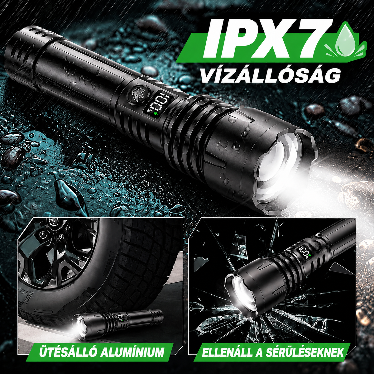 IPX7 vízálló alumínium zseblámpa