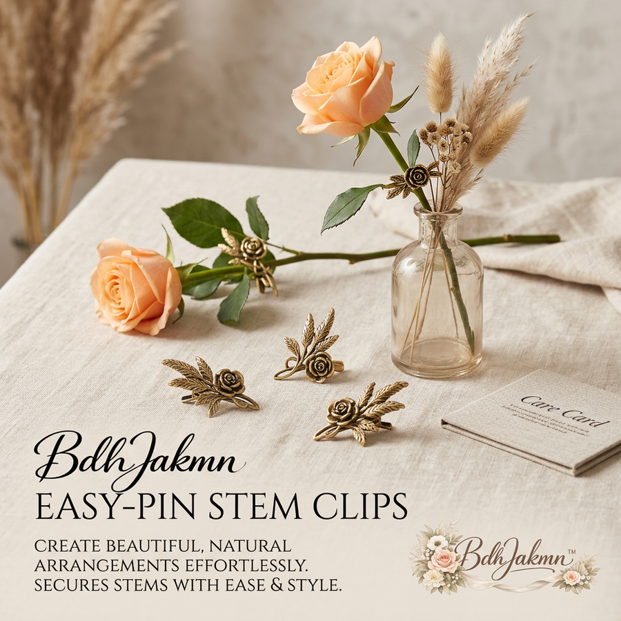 BdhJakmn™ Easy-Pin Stem Clips - Antique Bronze Rose Metal Flower Clips, Vintage Decorative Floral Arranging Fasteners for Bouquets, Vases, and DIY Centerpieces