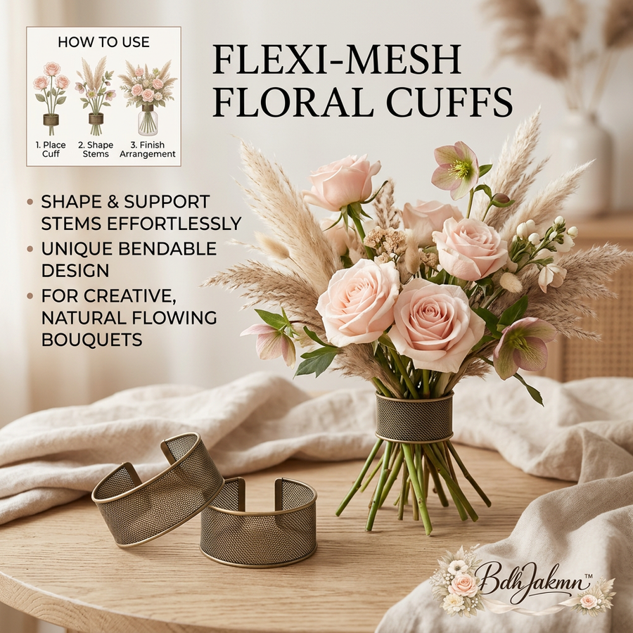 BdhJakmn™ Flexi-Mesh Floral Cuffs - Bendable Flower Arranger and Bouquet Stem Holder, Reusable Metal Mesh Floral Support for Vases, Hand-Tied Bouquets, and DIY Floral Designs