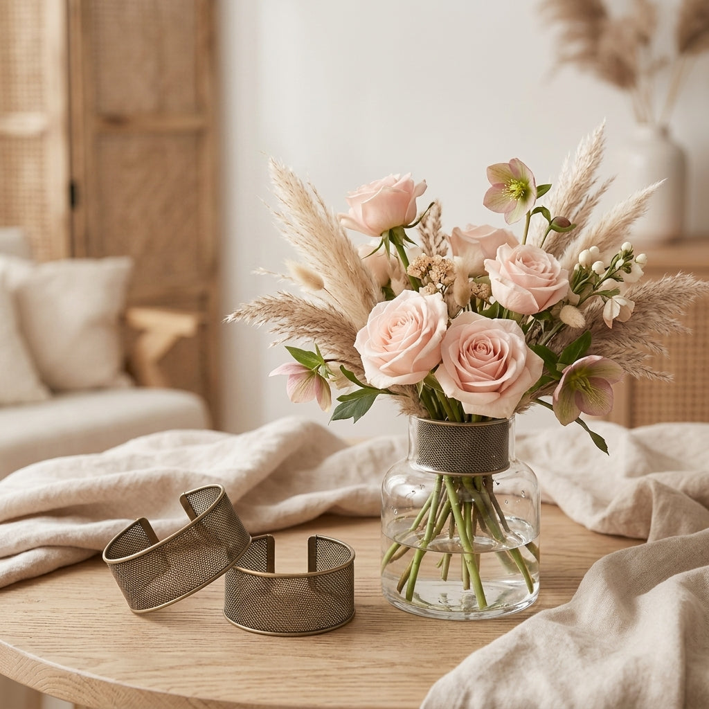 Flexi Mesh floral cuff supporting flowers in a vase