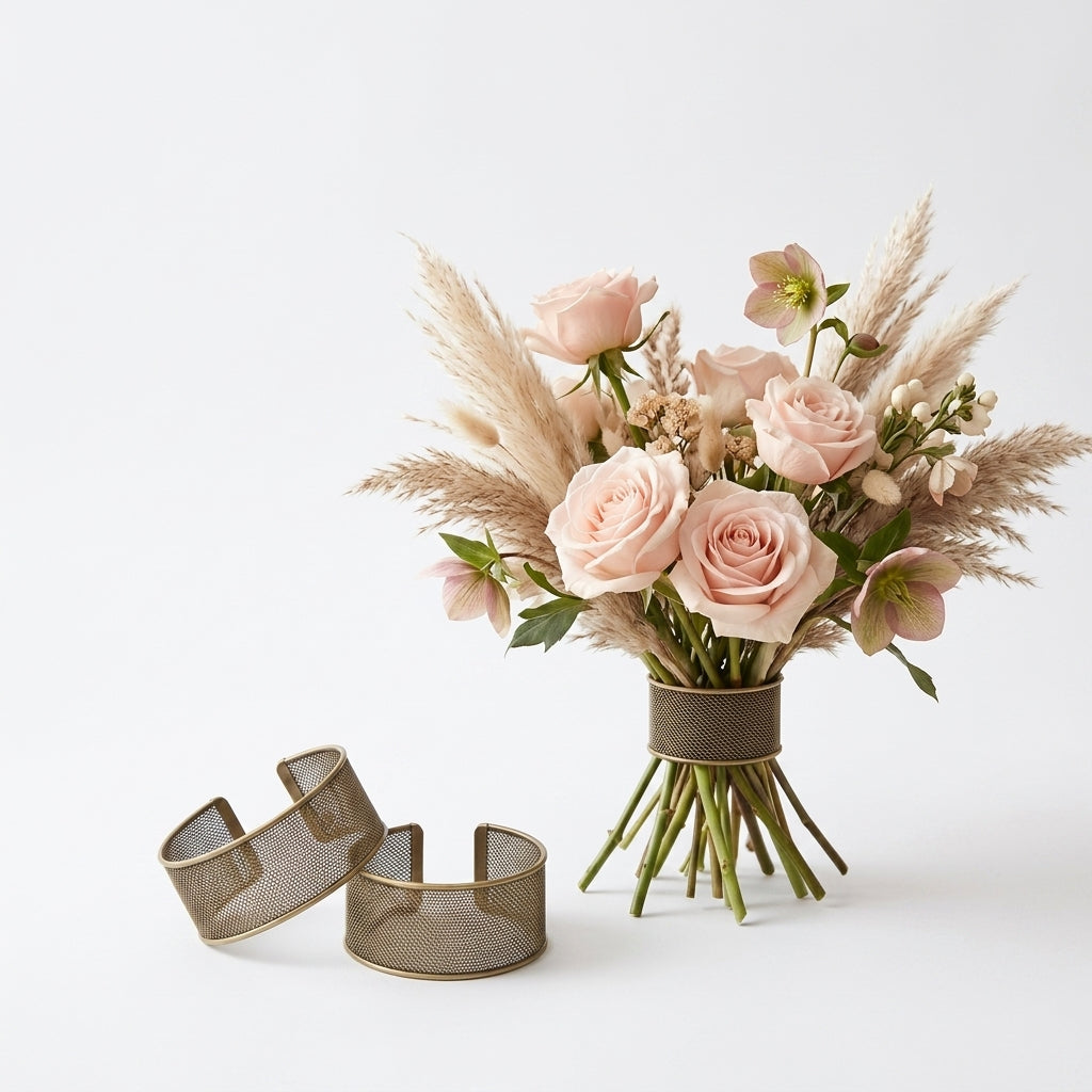 Mesh floral cuffs and relaxed bouquet